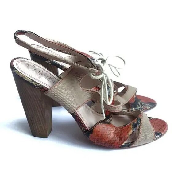 Tracy Reese Annie Snakeskin Block Wooden Chunky Heel Lace Up Strappy Sandal 39.5 - Picture 3 of 9